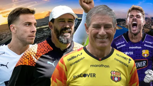 Ezequiel Piovi, Pablo Sánchez, Ariel Holan y Javier Burrai (Foto tomada de: Liga de Quito/API/Liga de Quito)