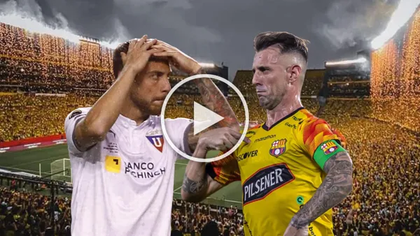 Ezequiel Piovi tomándose la cabeza, Damián Díaz festejando. Foto tomada de: API/Barcelona SC