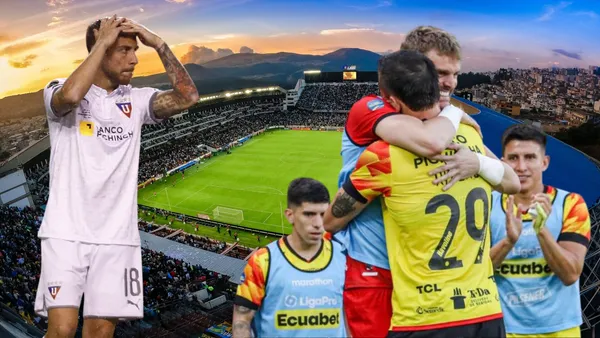 Ezequiel Piovi y jugadores de Liga de Quito (Foto tomada de: Liga de Quito/API)