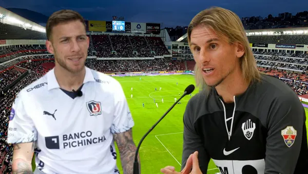 Ezequiel Piovi y Sebastián Beccacece en el Estadio Rodrigo Paz (Foto tomada de: Primicias/Elche/Revista Vistazo)