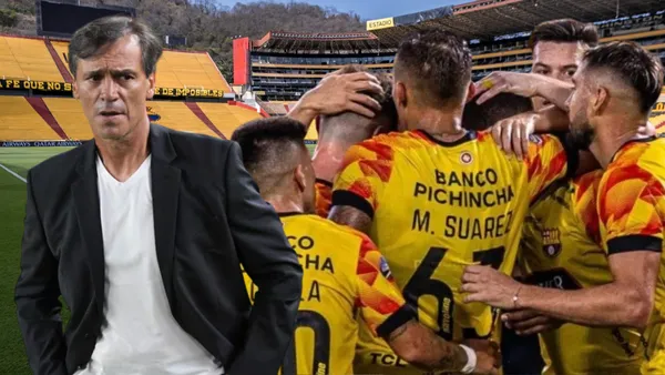 Fabián Bustos y jugadores de Barcelona SC (Foto tomada de: Barcelona SC/El Universo/API)