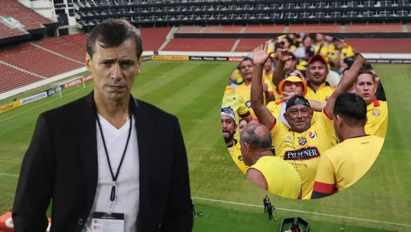Fabián Bustos y los hinchas de Barcelona SC en el Estadio Rodrigo Paz (Foto tomada de: Primicias/Barcelona SC/API)