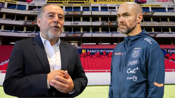 Félix Sánchez e Isaac Álvarez en el Estadio Rodrigo Paz Delgado (Foto tomada de: Liga de Quito/La Tri)