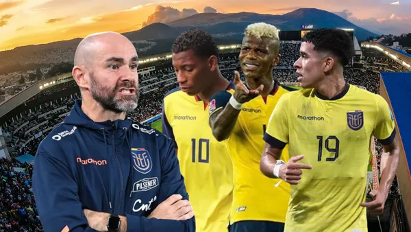 Félix Sánchez enojado, Gonzalo Plata triste, Arboleda enojado, Kendry Paéz jugando. Foto tomada de: La Tri/Ecuavisa