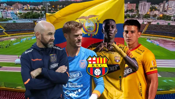 Félix Sánchez enojado, Javier Burrai, Allen Obando festejo, Fernando Gaibor. Foto tomada de: Barcelona SC/La Tri