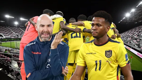 Félix Sánchez enojado, Michael Estrada serio. Foto tomada de: La Tri/Ecuavisa