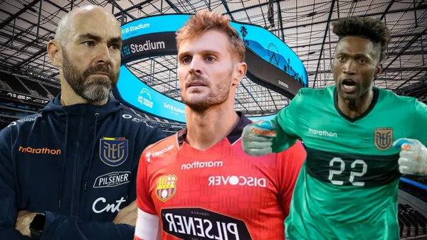 Félix Sánchez, Javier Burrai y Alexander Domínguez en el SoFi Stadium (Foto tomada de: Data/CNN/API/El Universo/Wikipedia)