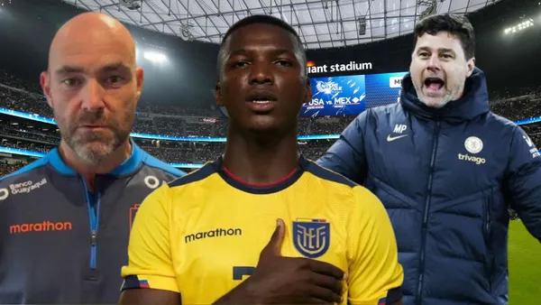 Félix Sánchez, Moisés Caicedo y Mauricio Pochetitno (Foto tomada de: Diario AS/Ecuavisa/Moisés Caicedo/Eurosport)