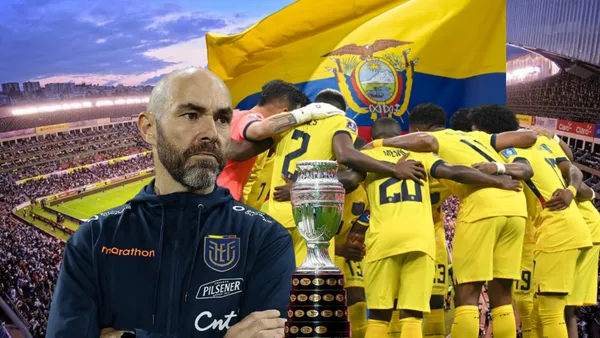 Félix Sánchez serio, jugadores de Ecuador, Copa América. Foto tomada de: La Tri/Ecuavisa