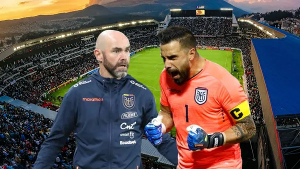 Félix Sánchez sorprendido, Hernán Galíndez gritando. Foto tomada de: Ecuavisa/La Tri