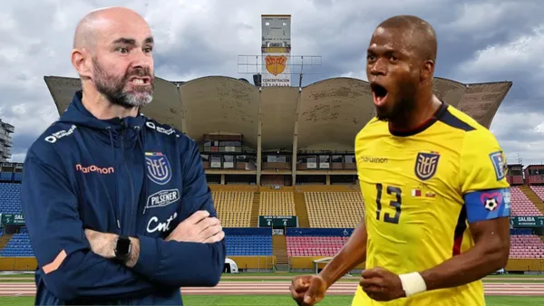 Félix Sánchez y Enner Valencia en el Estadio Olímpico Atahualpa (Foto tomada de: Primicias/La Tri)