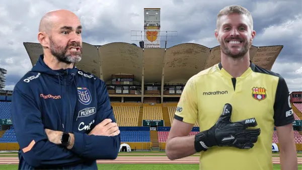 Félix Sánchez y Javier Burrai en el Estadio Olímpico Atahualpa (Foto tomada de: Primicias/Barcelona SC/FEF)