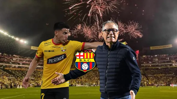 Fernando Gaibor señalando, Ariel Holan dirigiendo. Foto tomada de: Barcelona SC