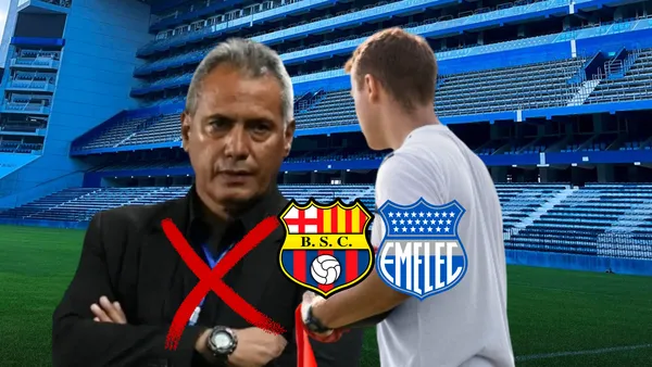 Fernando León gritando, Hernán Torres serio. Foto tomada de: Antena 2/Emelec