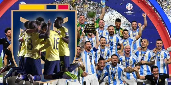 Festejo de Ecuador y de fondo Argentina levantando la Copa América (Fuente: El País Uruguay / EXTRA)