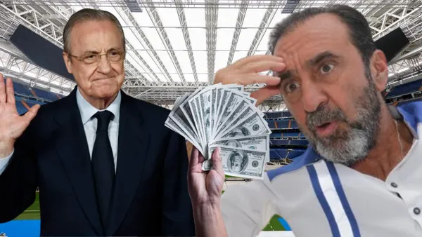 Florentino Pérez y Nassib Neme en el Estadio Santiago Bernabéu (Foto tomada de: Real Madrid/Reuters/Expreso/Metro)