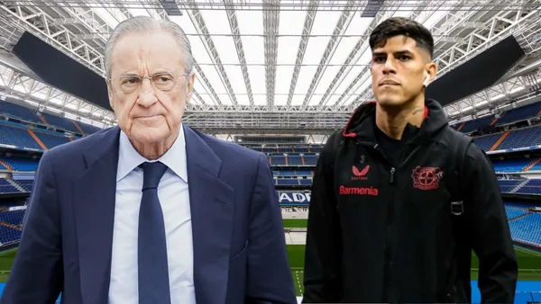 Florentino Pérez y Piero Hincapié (Foto tomada de: Real Madrid/Piero Hincapié/GTRES)