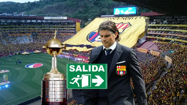 Foto tomada de: Subrayado/Barcelona SC/Wikipedia. Diego López DT de Barcelona SC preocupado