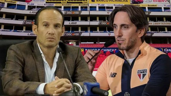 Francisco Egas y Luis Zubeldía (Foto tomada de: Liga de Quito/API/São Paulo)