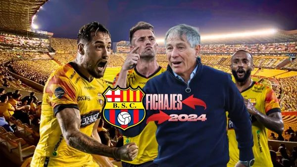 Francisco Fydriszewski, Damián Díaz, Ariel Holan, Leonai Souza. Foto tomada de: Barcelona SC