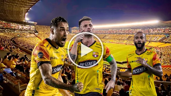 Francisco Fydriszewski gritando, Damián Díaz celebrando. Foto tomada de: Barcelona SC