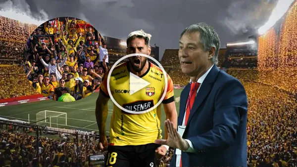 Francisco Fydriszewski gritando, hinchas de BSC, Ariel Holan dirigiendo. Foto tomada de: Barcelona SC/Diario AS