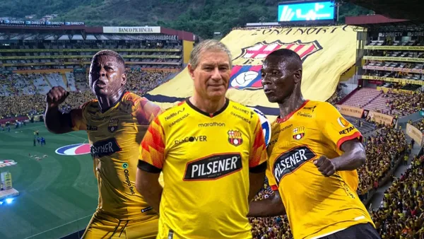 Gabriel Cortez gritando, Ariel Holan tranquilo, Janner Corozo jugando. Foto tomada de: Barcelona SC