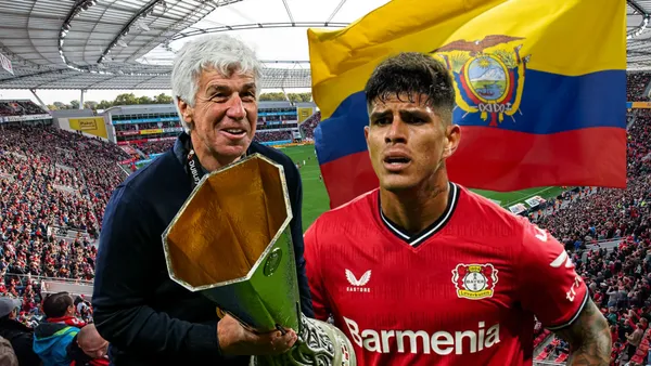 Gian Piero Gasperini con el trofeo, Piero Hincapié triste. Foto tomada de: BR Football/ESPN/Reddit