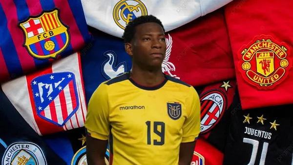 Gonzalo Plata posando, fondo equipos europeos. Foto tomada de: PNGTree/La Tri