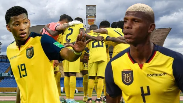 Gonzalo Plata y Robert Arboleda en el Estadio Olímpico Atahualpa (Foto tomada de: Primicias/AFP/La Tri)