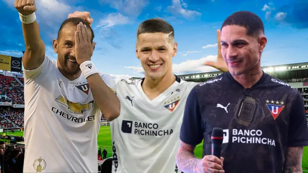 Hernán Barcos, Alex Arce y Paolo Guerrero (Foto tomada de: Liga de Quito/Conmebol/API)