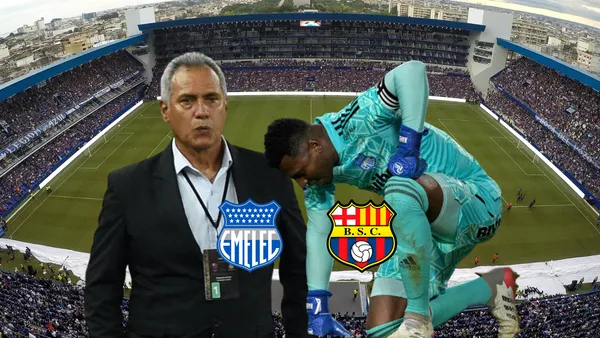 Hernán Torres atento y Pedro Ortiz lamentándose. Foto tomada de: El Universo/Emelec