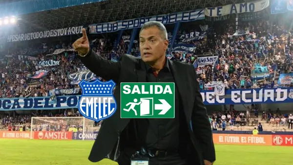 Hernán Torres dando indicaciones, escudo Emelec. Foto tomada de: Emelec