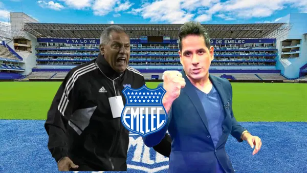 Hernán Torres DT de Emelec en el Capwell dirigiendo y Luis Miguel Delgado