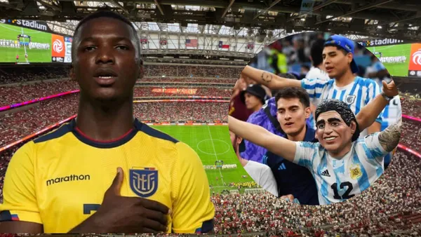 Hinchas Argentinos y Félix Sánchez (Foto tomada de: Selección Argentina/Moisés Caicedo/Télam)