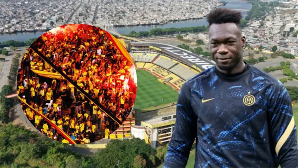 Hinchas de Barcelona SC en el Estadio Monumental (Foto tomada de: Expreso/Inter Milan/Ecuavisa)