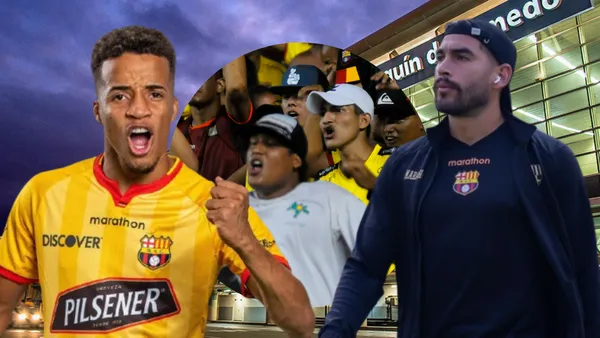 Hinchas de Barcelona SC, Víctor Mendoza y Byron Castillo (Foto tomada de: Radio Centro/Barcelona SC/Víctor Mendoza)