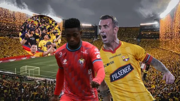 Hinchas de BSC, Jonathan Borja y Damián Díaz gritando. Foto tomada de: El Nacional/API/BarcelonaSC