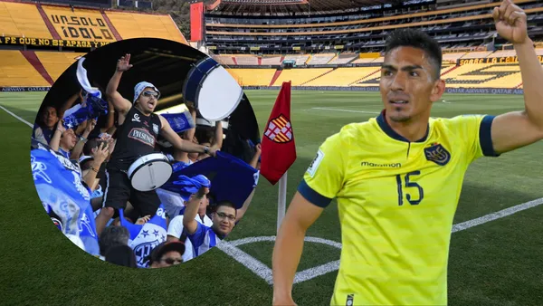 Hinchas de Emelec y Ángel Mena (Foto tomada de: Barcelona SC/La Tri/Emelec)