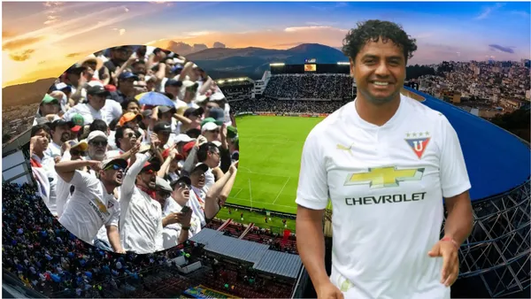 Hinchas de Liga de Quito y Franklin Salas (Foto tomada de: Liga de Quito)