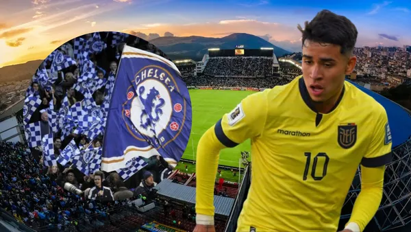 Hinchas del Chelsea y Kendry Páez (Foto tomada de: Liga de Quito/El Universo/República)