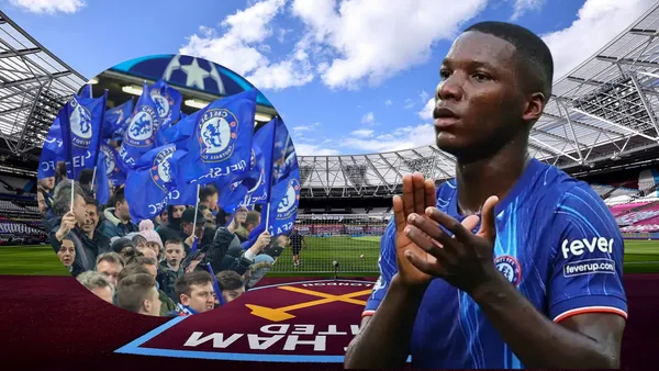 Hinchas del Chelsea y Moisés Caicedo (Foto tomada de: Fichajes/Chelsea/Live)