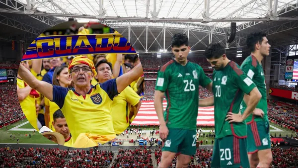 Hinchas Ecuatorianos y Selección Mexicana (Foto tomada de: Arizona/TV Azteca/Ecuavisa)
