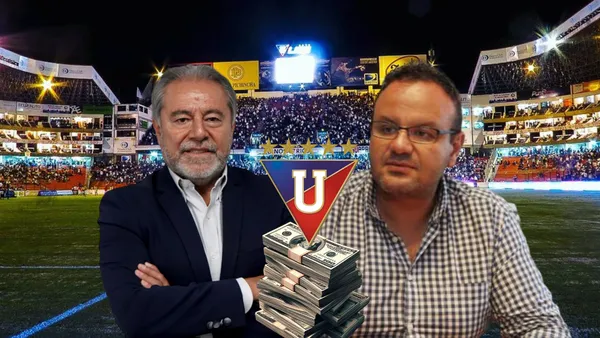 Isaac Álvarez, Dego Castro enojado, dinero, escudo de Liga de Quito. Foto tomada de: Primicias/Studio Futbol