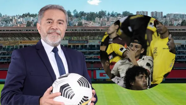 Isaac Álvarez e hinchas de Barcelona SC (Foto tomada de: Liga de Quito/Barcelona SC)