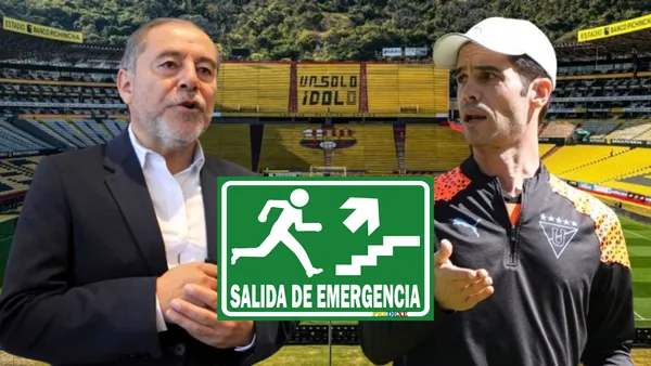 Isaac Álvarez y Josep Alcácer en el Estadio Monumental (Foto tomada de: Barcelona SC/Liga de Quito/Extintor)