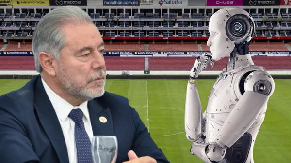 Isaac Álvarez y la Inteligencia Artificial en el Estadio Rodrigo Paz (Foto tomada de: Primicias/Liga de Quito/Nueva Sociedad)