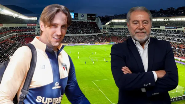 Isaac Álvarez y Luis Zubeldía en el Estadio Rodrigo Paz Delgado (Foto tomada de: Primicias/São Paulo)