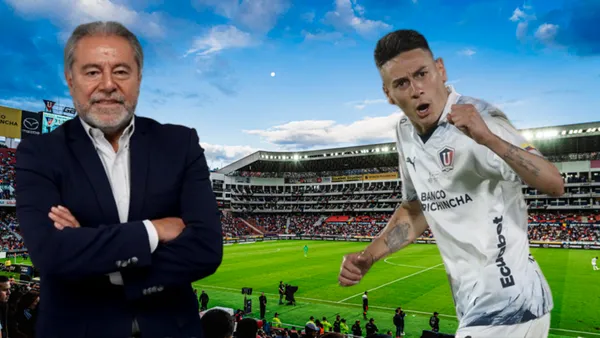 Isaac Álvarez y Mauricio Martínez en el Estadio Rodrigo Paz Delgado (Foto tomada de: El Comercio/API/Primicias)