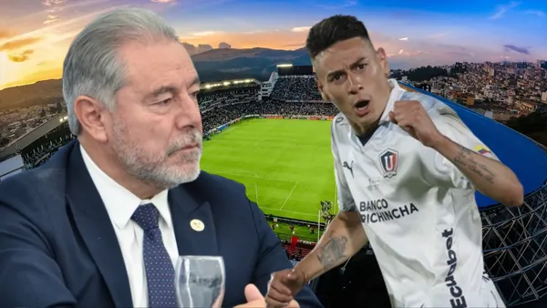 Isaac Álvarez y Mauricio Martínez en el Estadio Rodrigo Paz (Foto tomada de: Liga de Quito/API)